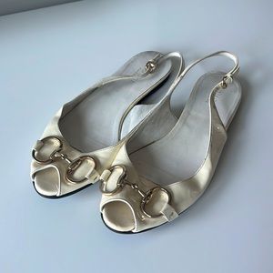 Gucci 1955 Horsebit accent patent leather slingback flats